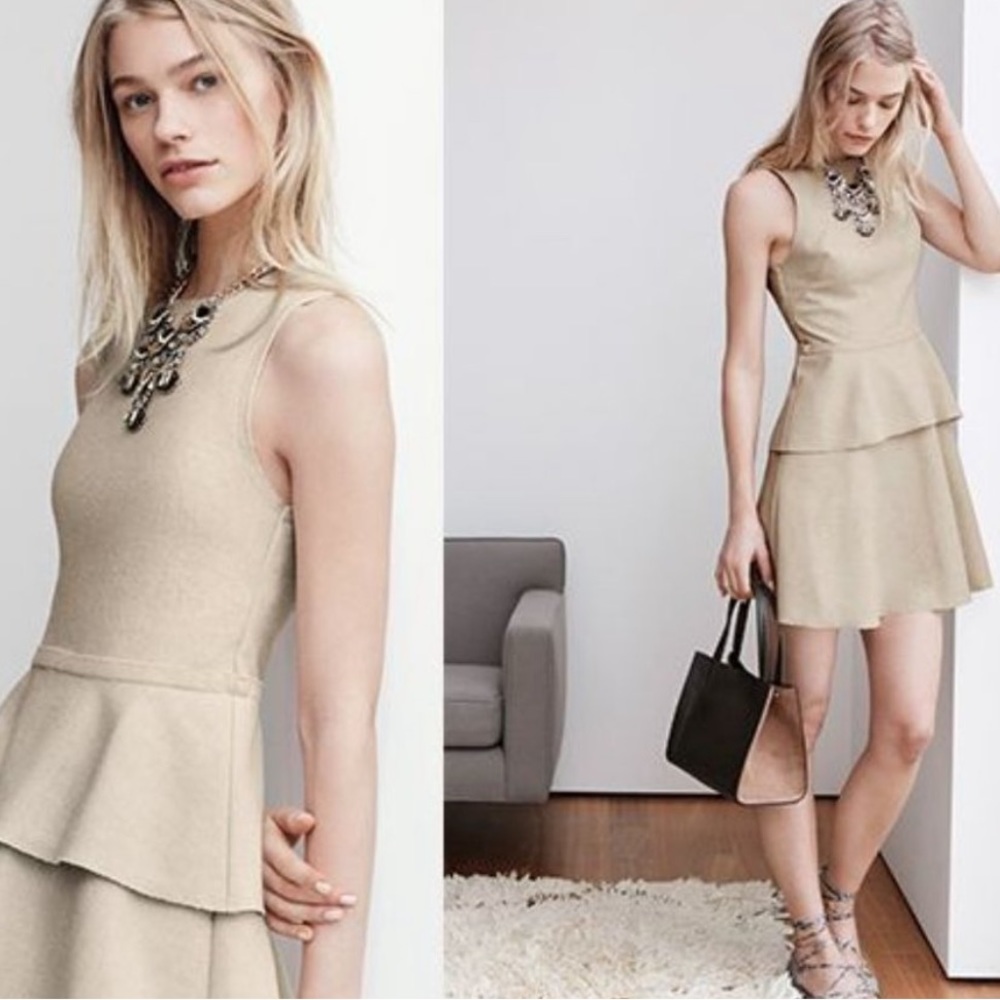 BANANA REPUBLIC Linen Peplum Sleeveless Beige Dress